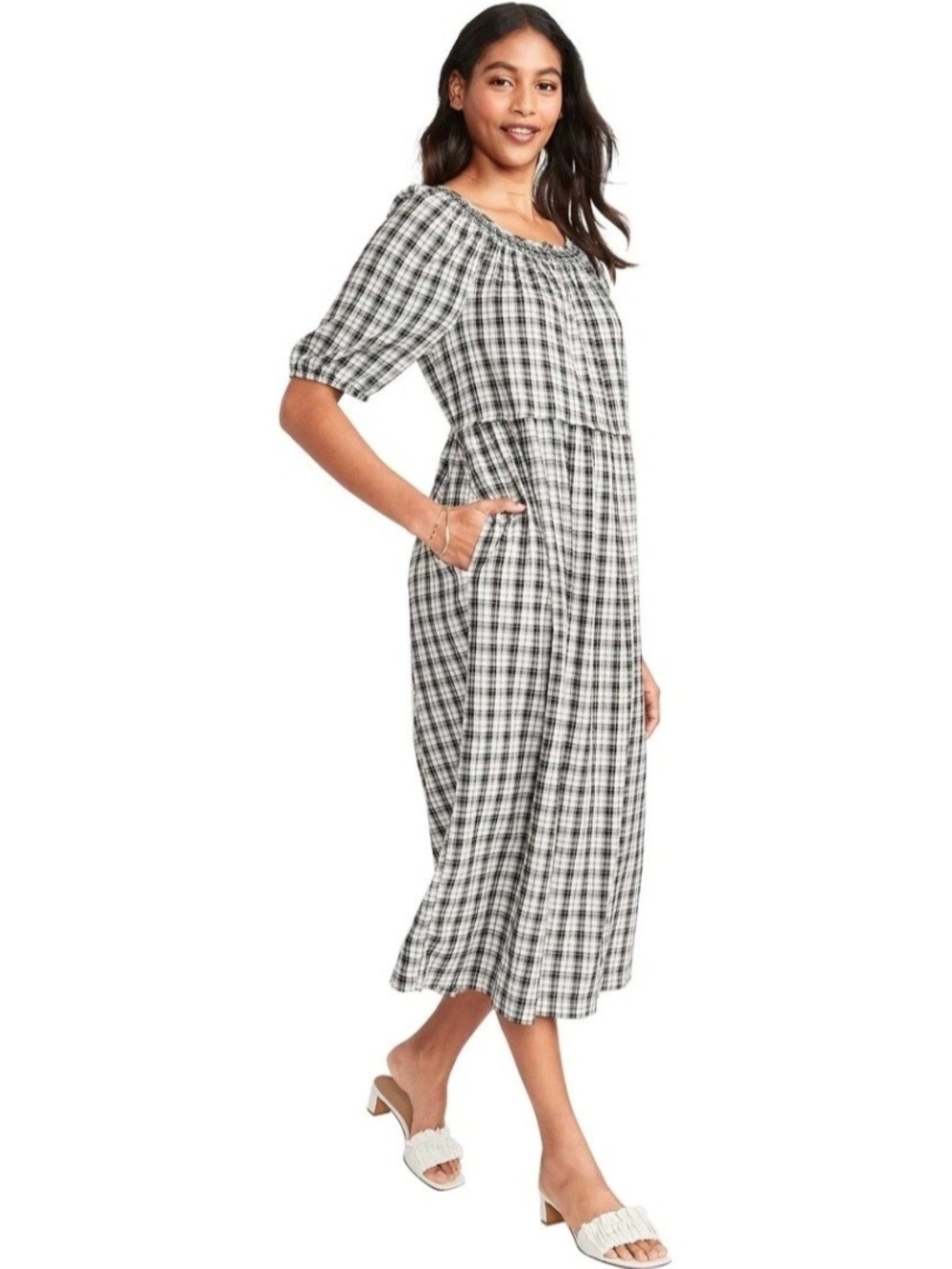 Old Navy NWT Plaid Dress Short Sleeves Scoop Neck; Size M